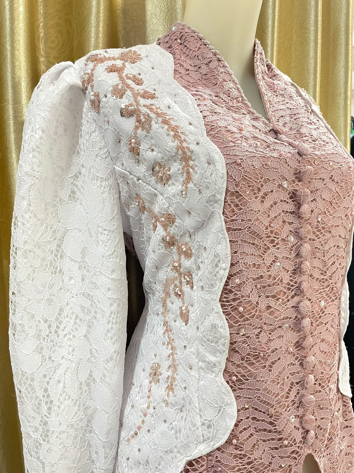 Kebaya Mix White-Dusty Pink Premium